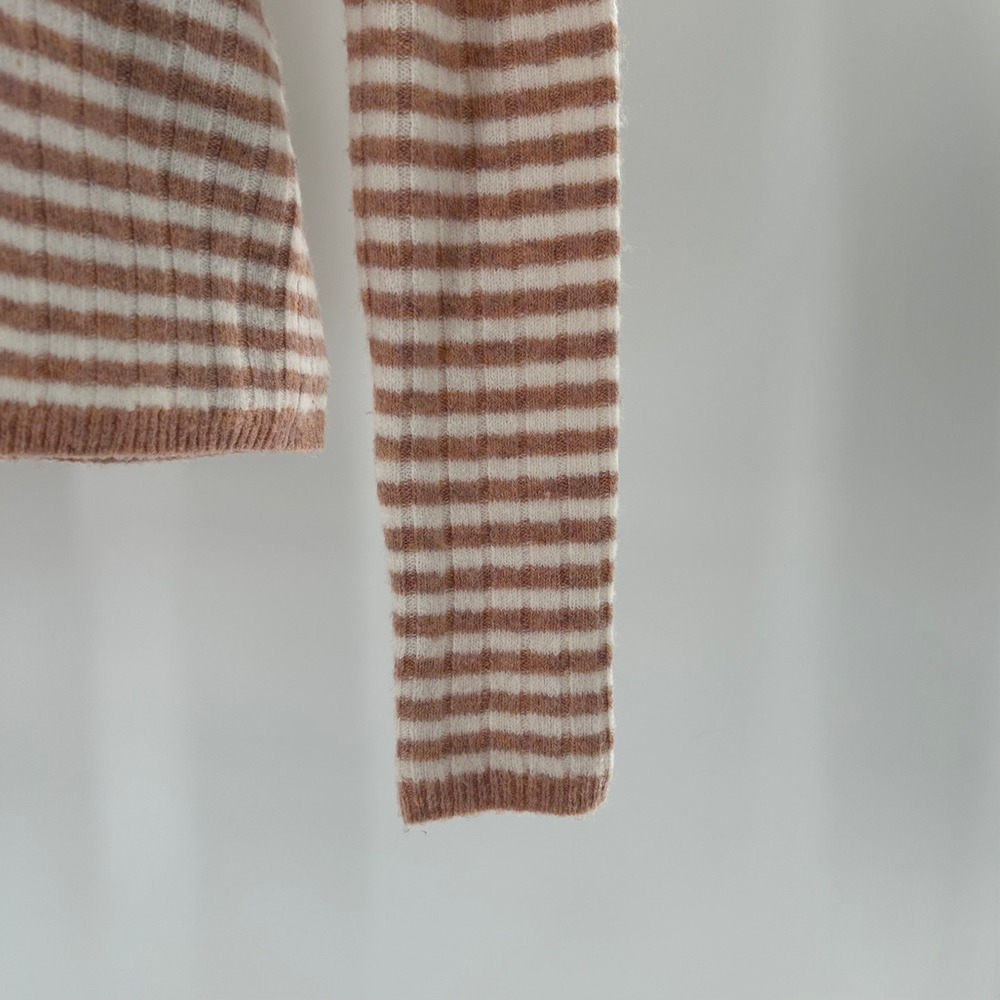 Madewell Womens Striped Ribbed Knit Long Sleeve Crew Neck Sweater‎ XXS Tan White - Picture 10 of 16
